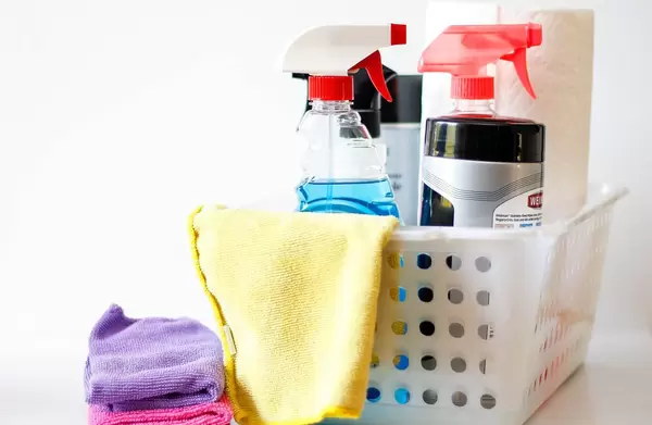 Cleaning Supplies on a White Container