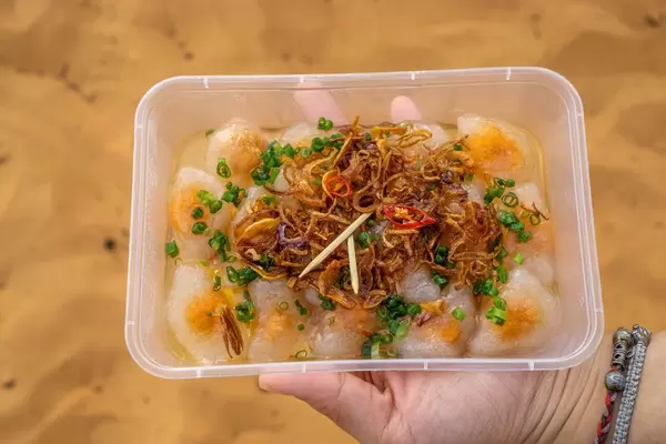 Clear Shrimp and Pork Rice Dumplings with Fried Onion in Mui Ne, Vietnam