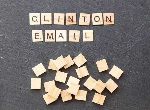 Clinton Email as a recent news topic set of wooden tiles