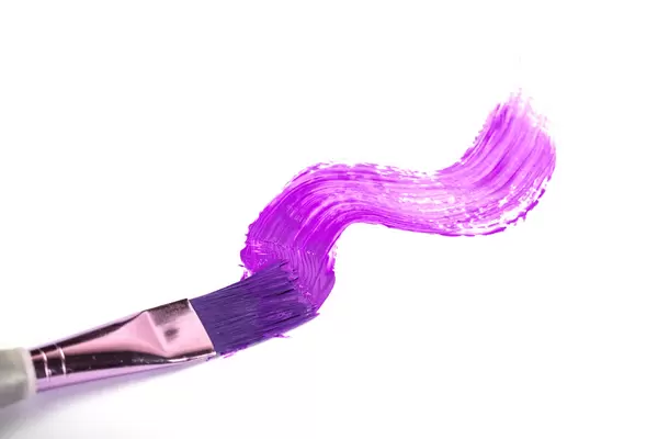 Close-up, brush paints with purple paint