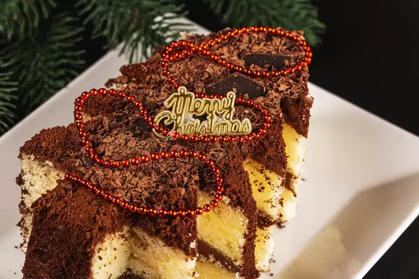 Close-up, chocolate Christmas cake tree