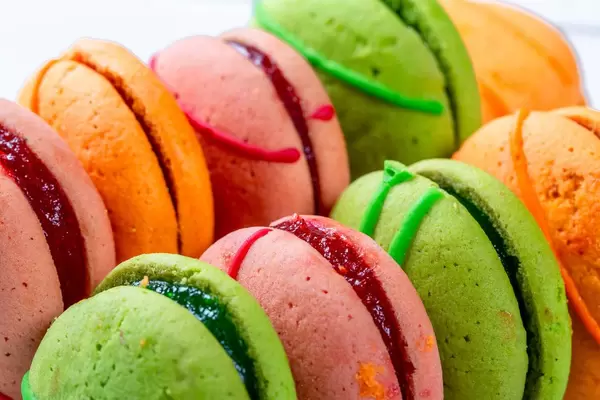 Close up colorful macarons dessert