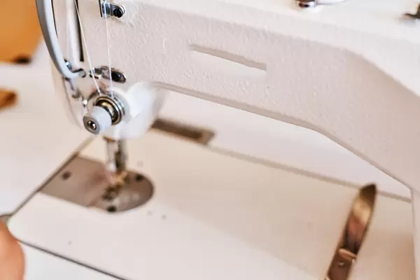 Close-up detail of the sewing machine