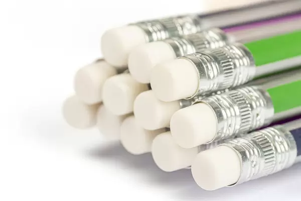 Close-up, erasers on pencils