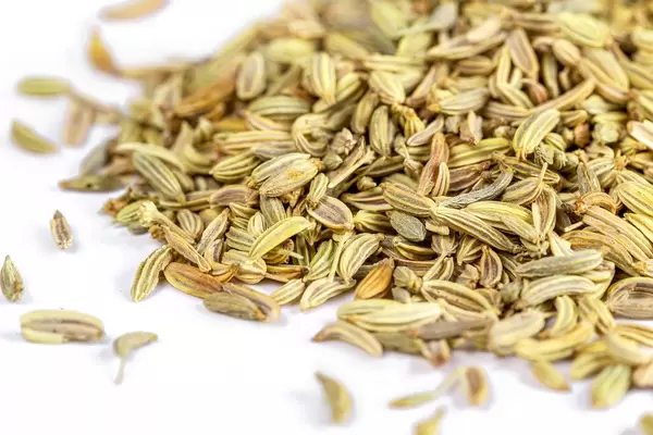Close-up, fennel seeds on a white background