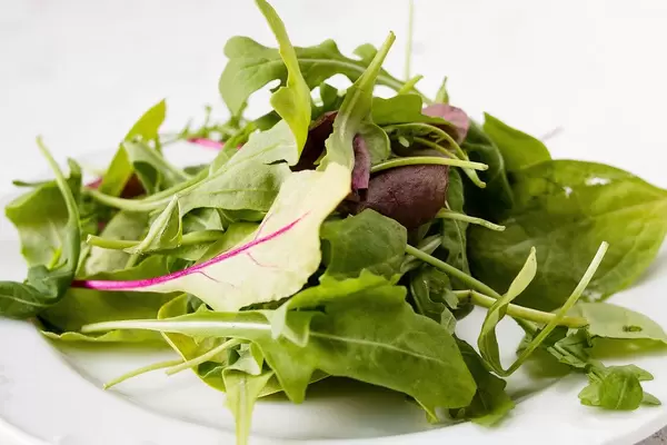 Close Up Food Photo of Fresh Mixed Lettuce Salad and Field Greens on White Background