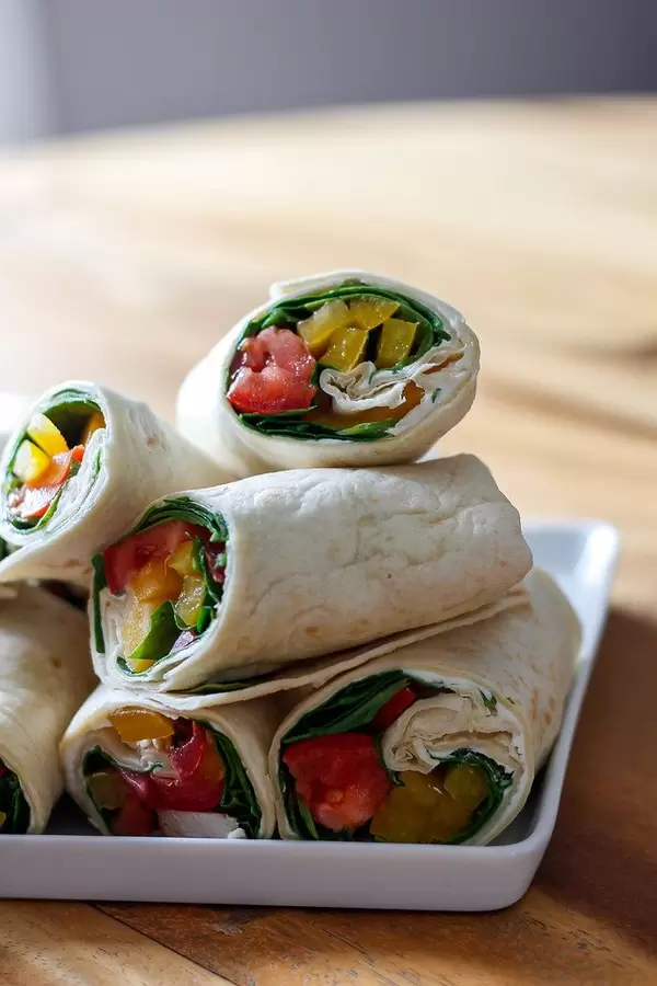 Close Up Food Photo of Vegetable Chicken Wraps
