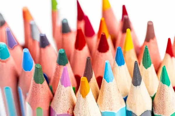 Close up macro shot of color pencil pile pencil nibs