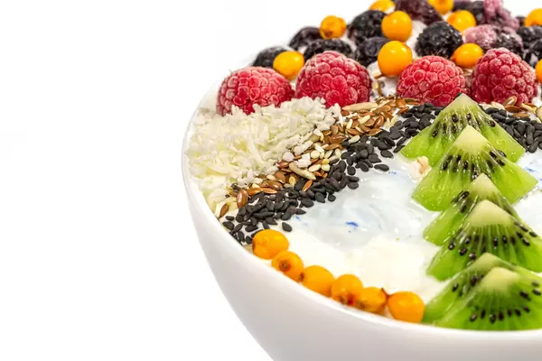 Close-up, oatmeal with various seeds and fruits