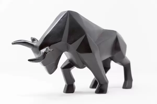Close-up of a black bull as a symbol of stock rally in global markets