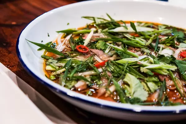 Close up of a pork with vegetables dish