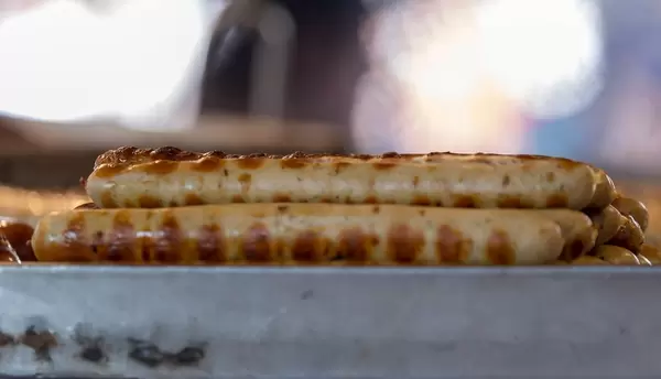 Close-up of barbecue sausages on a grill