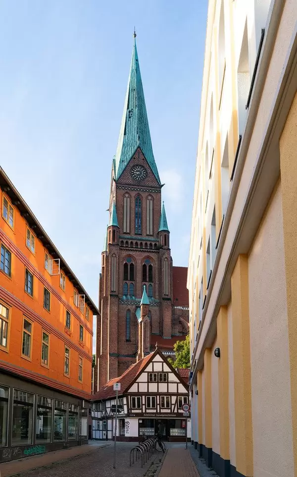 Close up of beautiful Schwerin Cathedral of Evangelical church