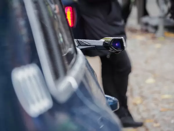 Close up of camera in place of side-view mirror on Audi e-tron electric car