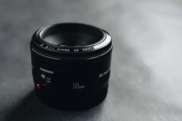 Close up of camera lens on dark background