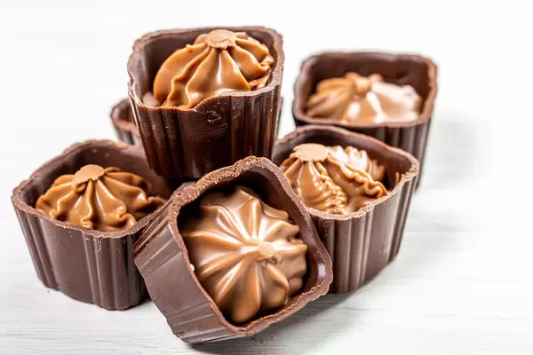 Close-up of chocolate candies with nut cream (Flip 2019)