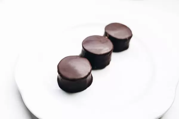 Close up of chocolate covered turkish dessert. Halva. White background