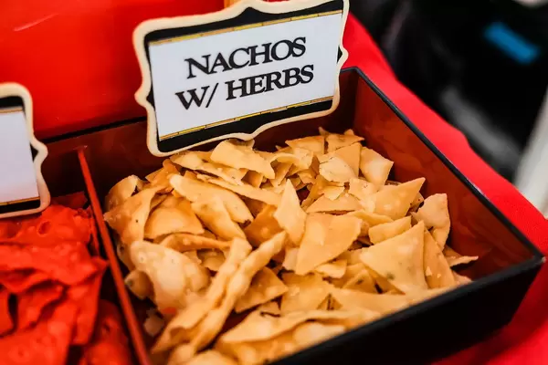 Close up of crispy nachos with special herbs