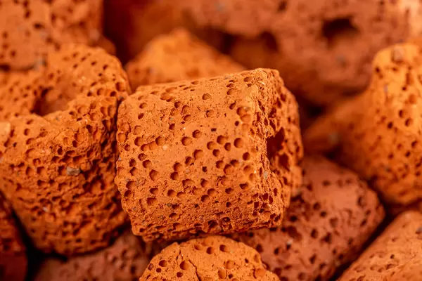 Close-up of filtering ceramic elements for aquarium biofiltration filter