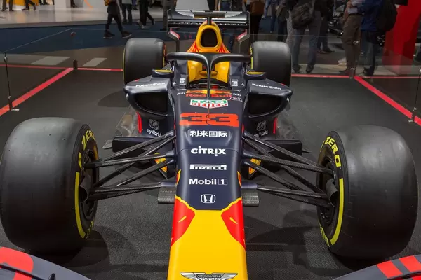 Close-up of Formula-1 racing car Red Bull Racing RB15 by Honda