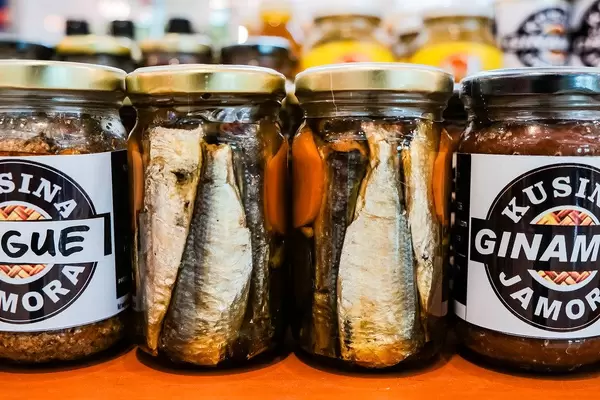 Close up of homemade sardines stored in a jar