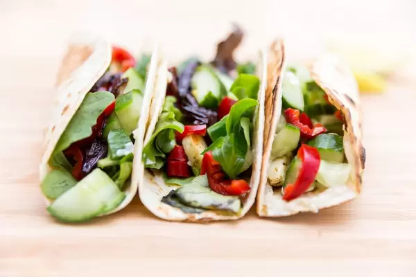 Close-up of hot halloumi tacos by Hellofresh