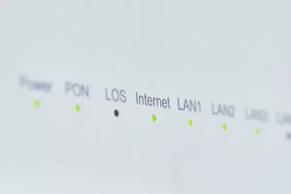 Close-up of internet modem router. Network connection. Wi-Fi wireless internet router