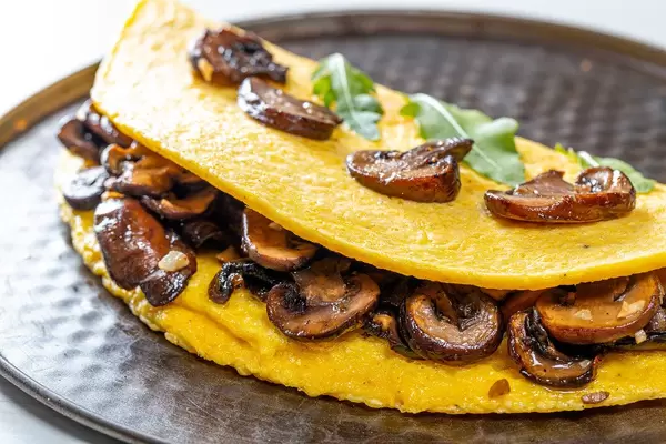 Close-up of omelet with mushrooms