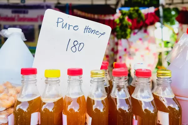 Close up of pure honey for sale
