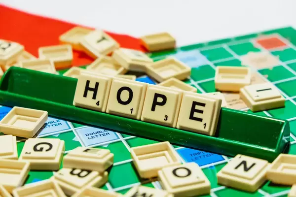 Close up of "Hope" word on scrabble