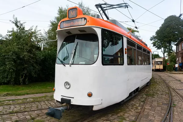 Close up of retro German trolley still running on the route today