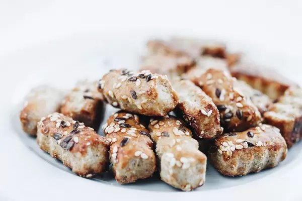 Close up of salty snack with sesame and seeds