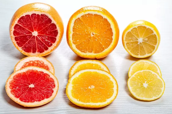 Close up of sliced fresh ripe citrus