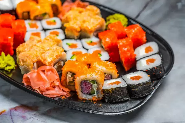 Close Up Of Sushi Set nigiri and sushi rolls for two.  (Flip 2019)