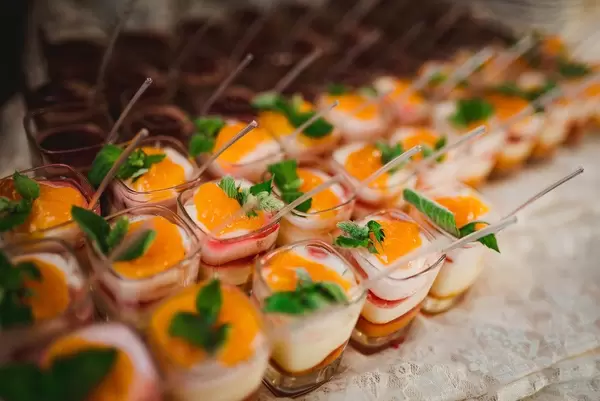 Close Up Of Tangerine Mango Cheese Cake Dessert