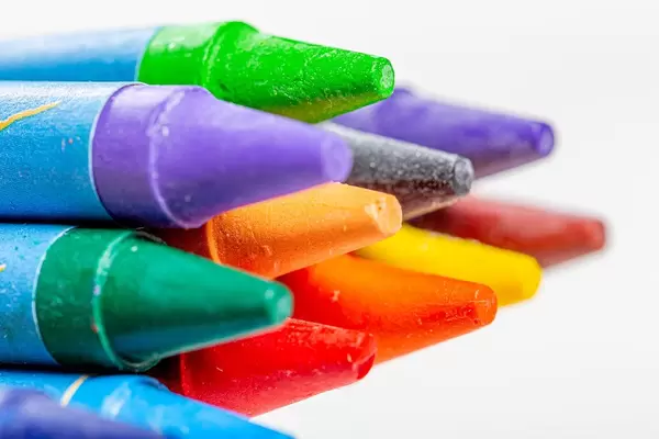 Close-up of the tips of thick colored pencils
