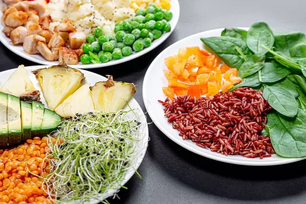 Close up of three plates of healthy food (Flip 2019)