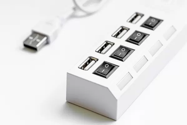 Close-up of USB hub on white background