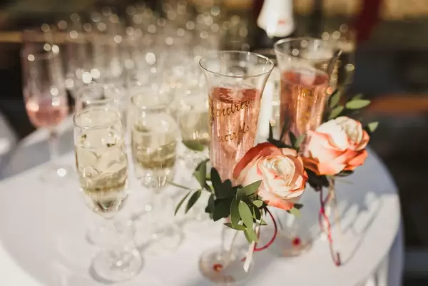 Close Up Of Wedding Anniversary Champagne Glasses