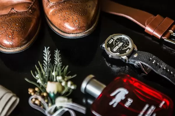 Close up of wedding details for groom