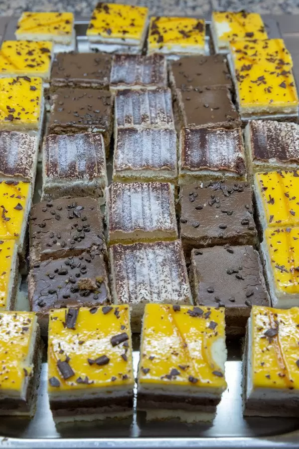 Close Up on different cake pieces in mouth fit size