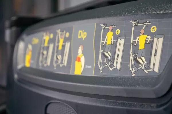 Close Up Photo of a Instruction of an Assisted Dip and Pull Up Machine in a Fitness Center