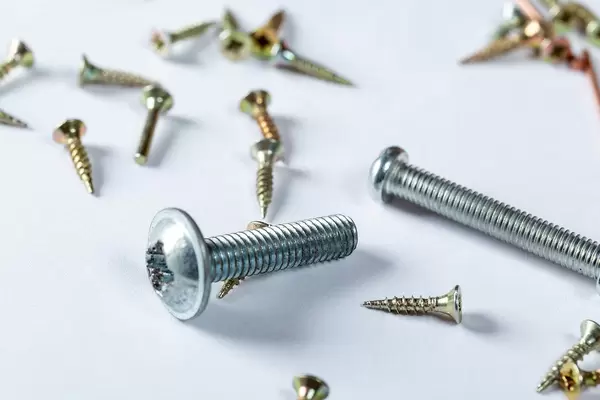 Close Up Photo of different sized Screws on White Background