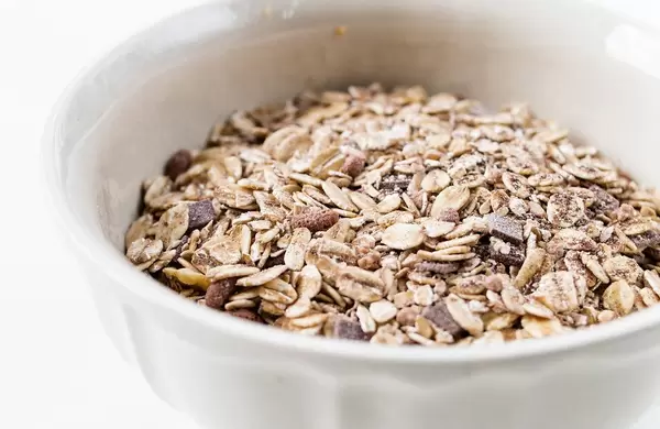 Close Up Photo of Healthy Breakfast Bowl Muesli with Oat Meal and Chocolate Chips