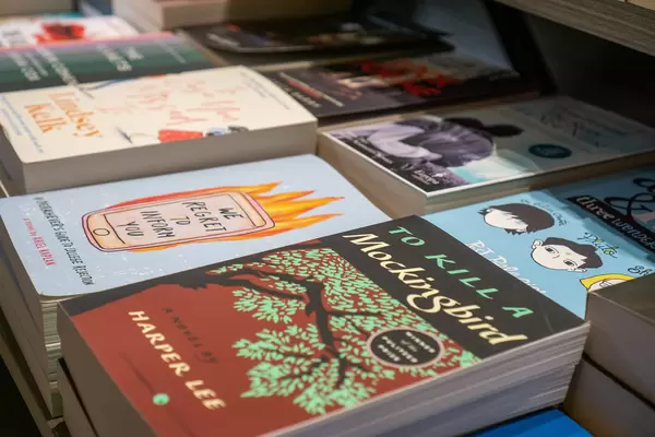 Close Up Photo of Paperback Books such as To Kill a Mockingbird Novel on a Shelf in a Bookstore