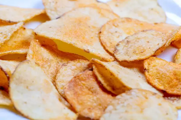Close up potato chips, top view