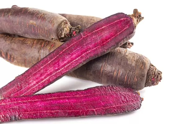 Close-up, ripe cut purple carrots