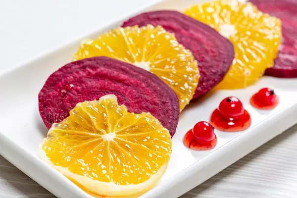 Close - up salad with beets and oranges