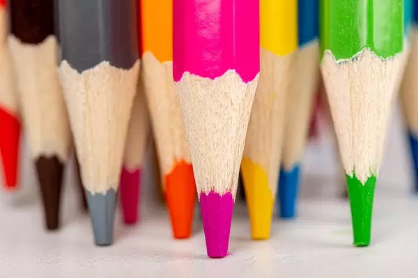 Close up, sharp colored pencils