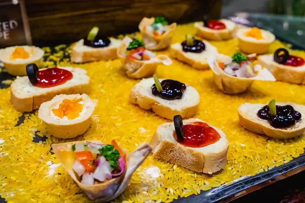 Close up shot of assorted canape